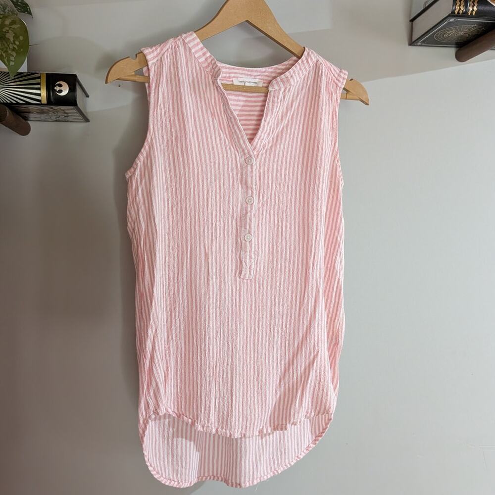 BeachLunchLounge | Pink White Striped Henley Tank | Women's Size S